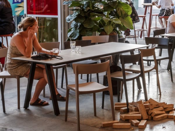 Delat dining height table in restaurant.