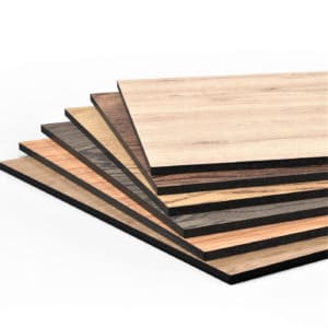 Wood grain compact laminate table tops for cafes.