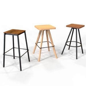 Commercial bar stools made from steel and Australian hardwoods.