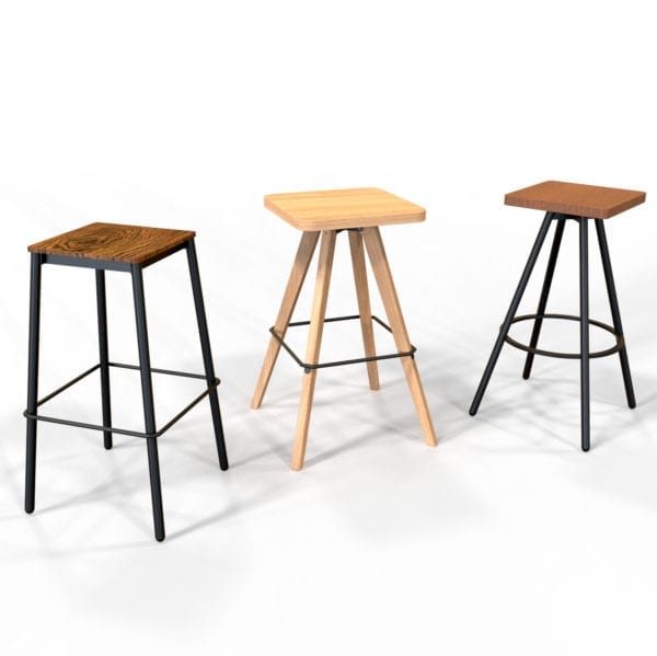 Commercial bar stools made from steel and Australian hardwoods.