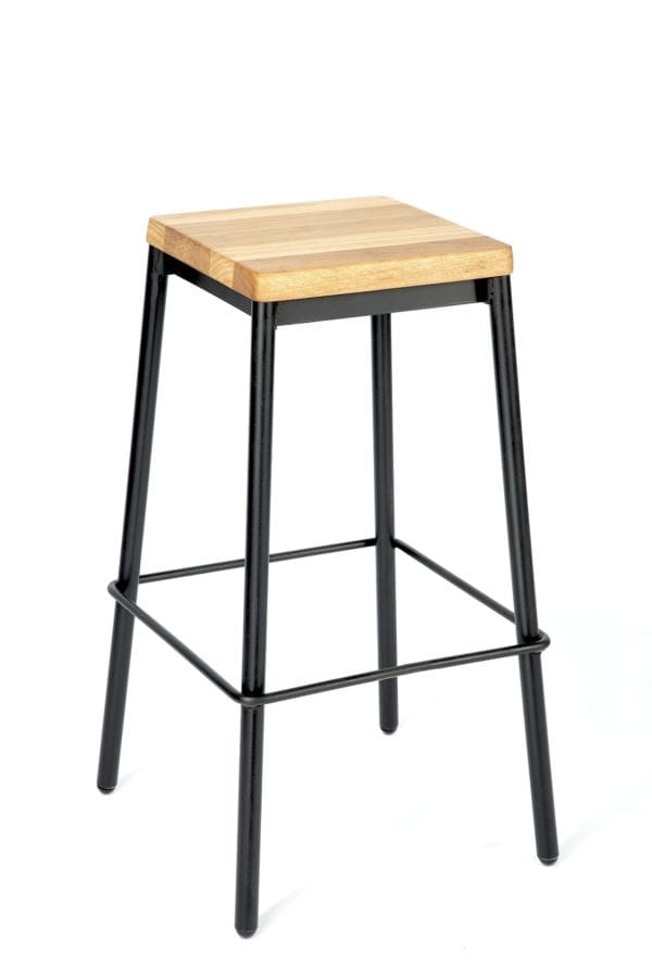 Pitts bar stool with steel frame and hardwood seating