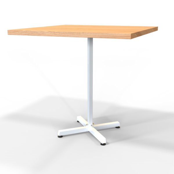 White tbale base with hardwood table top.