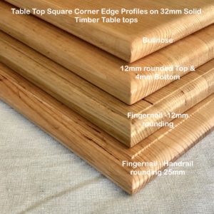 Timber table top edge and corner profiles.