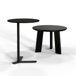 Coffee and side tables made in black timber and steel. Tables made for commercial use.