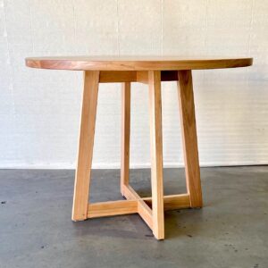 Cross side/dining table 800mm round in NSW Blackbutt timber.