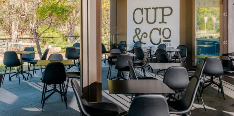 Aluminium Table tops, 700x700mm in restaurant.